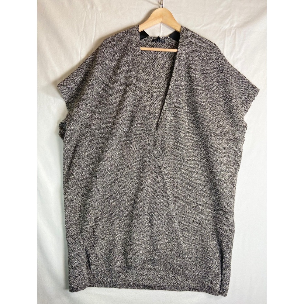 Eileen Fisher Organic Linen Wool Blend  Knit Wrap Vest Tunic Black White XL